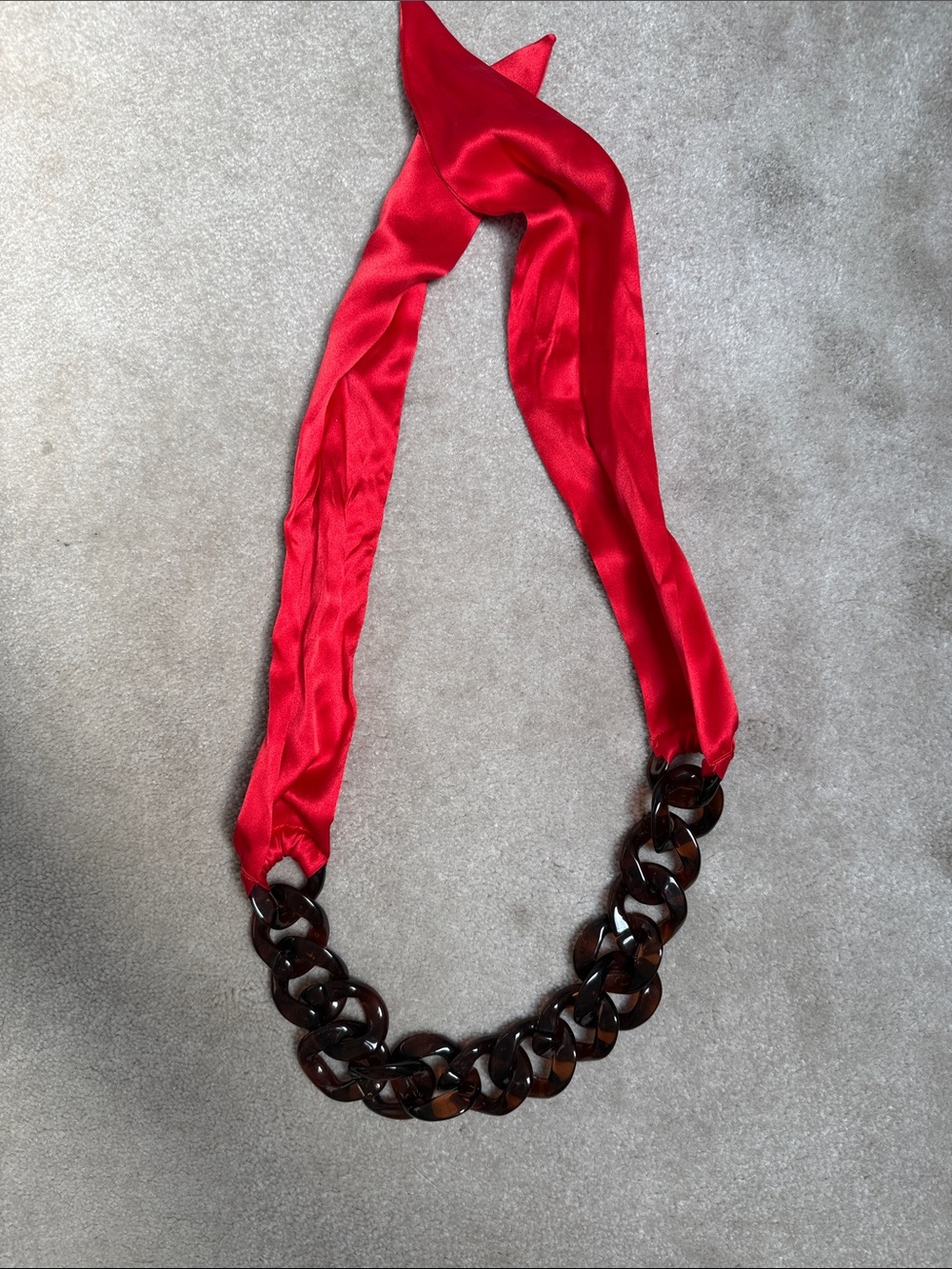 Red Ribbon Tortoiseshell-Link Statement Necklace